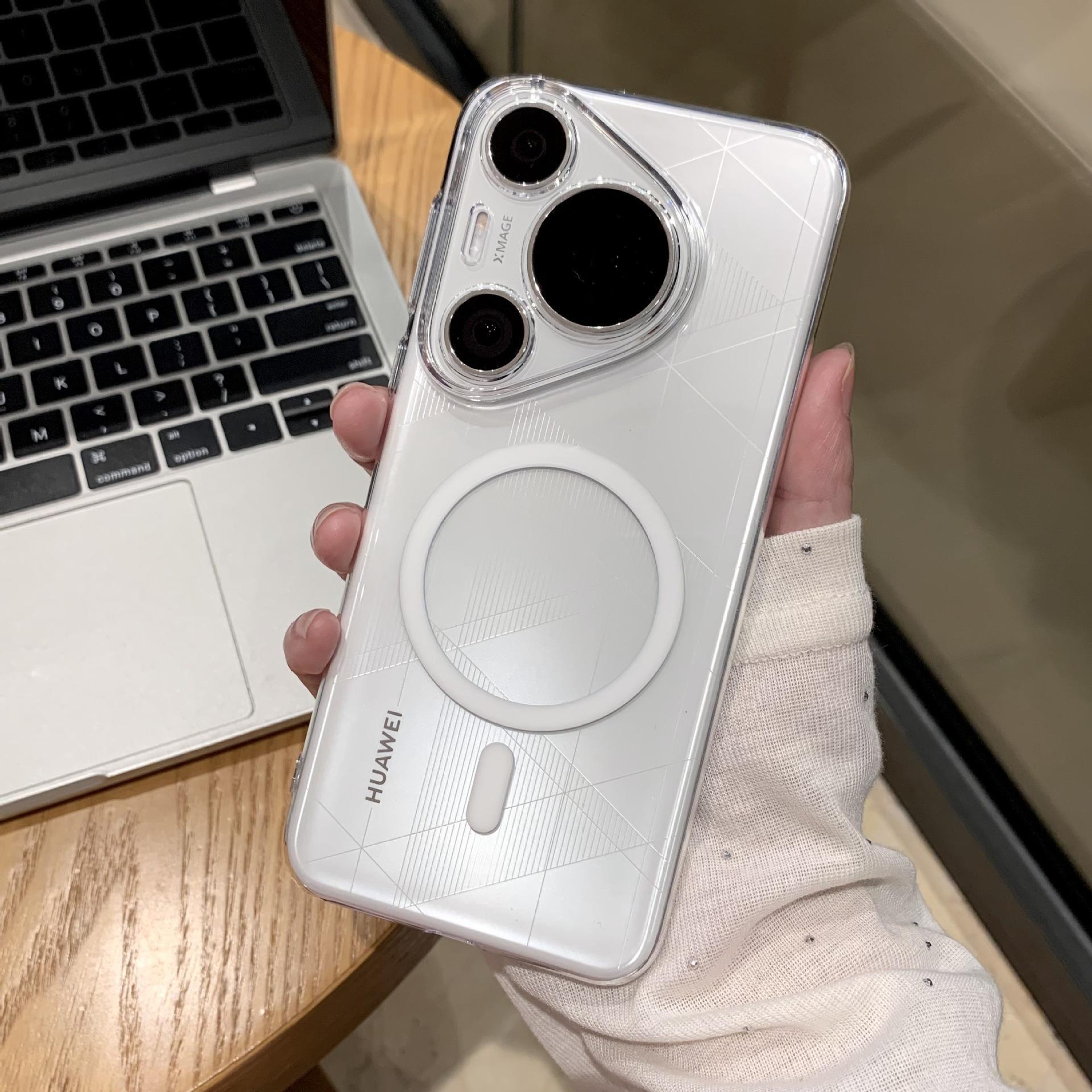 

Высокопрозрачный Магнитный Всасывающий Подходит для Чехла для телефона Huawei Pura70PRO, Металлические Кнопки Mate60, Простой Жесткий Защитный Чехол из ПК mate60 белый