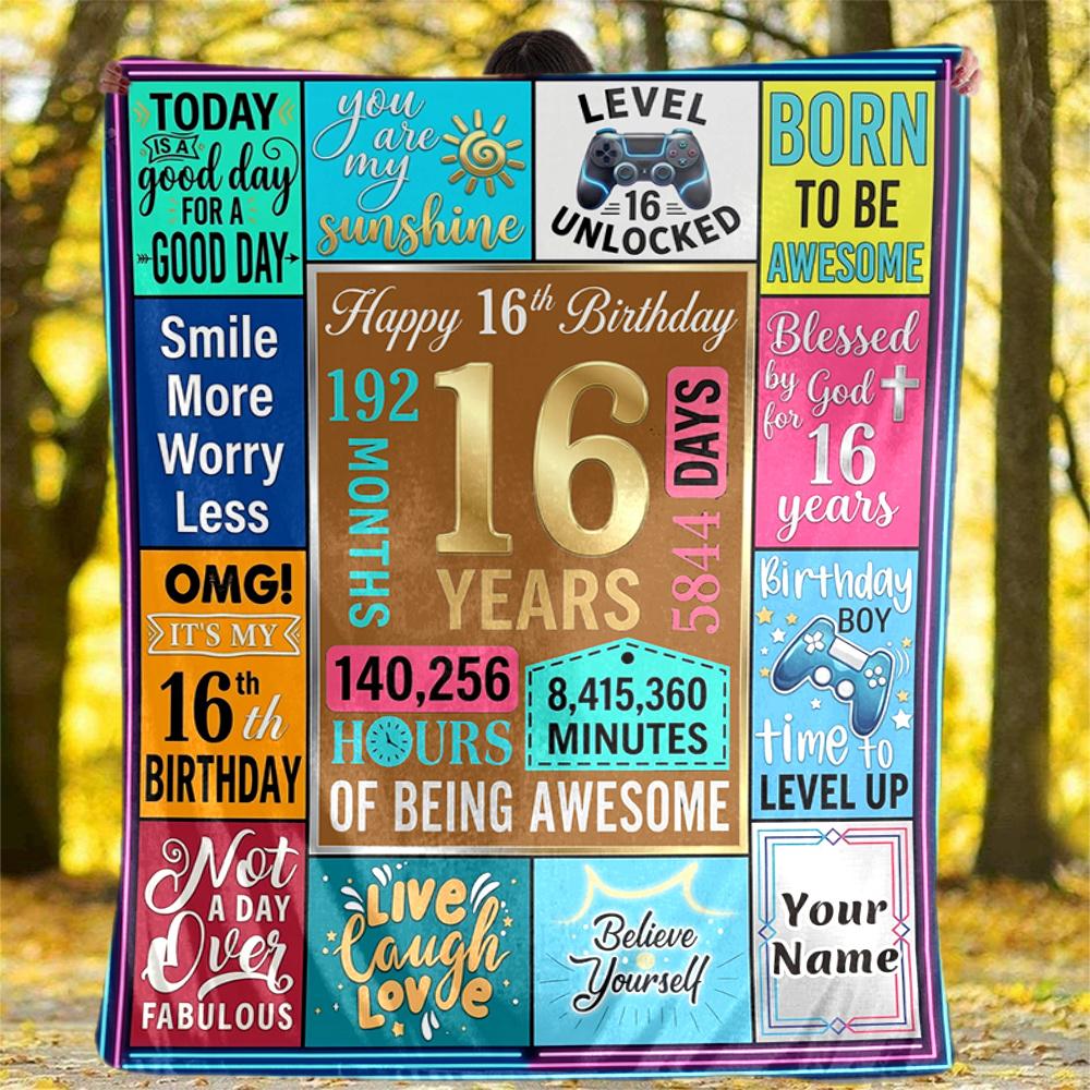 Happy 16Th Birthday Personalized Outdoor Blanket Personalized Name Warmthful Decor Suitable For Picnics Outdoor Travel And Camping Sofa Office Four