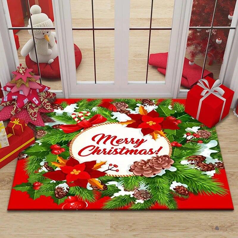Merry Christmas Home Entrance Decoration Carpet Santa Claus Elk Print Floor Mat Door Mat Living Room Bathroom Non-Slip Carpet