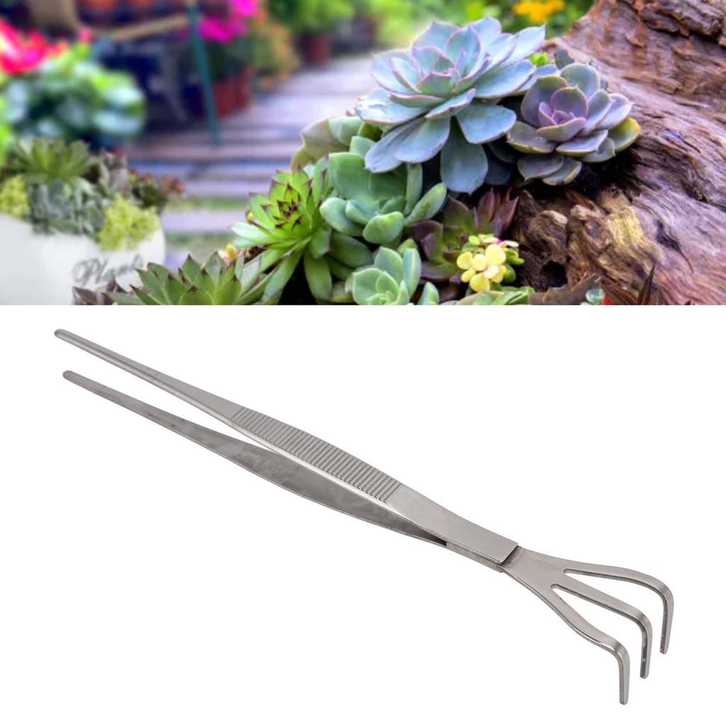 Root Rake with Tweezer 3 Prong Stainless Steel Loosen Soil Bonsai Tree Tools with Ergonomic Handle