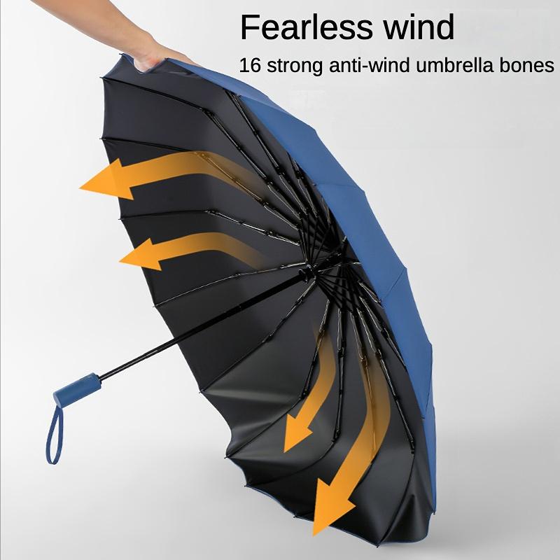 Reinforced 16 Bone Fully Automatic Umbrella for Men, Large Windproof Strong, Shade UV, Sunny and Rainy Umbrella Wind Resistant