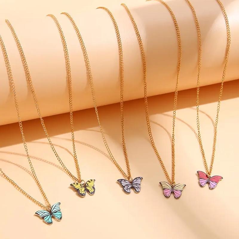 5 Pcs Fashion Boho Colorful Butterfly Necklaces Set for Women Korea Style Pendant Necklace Cute Jewelry Gift Wholesale 2024 New