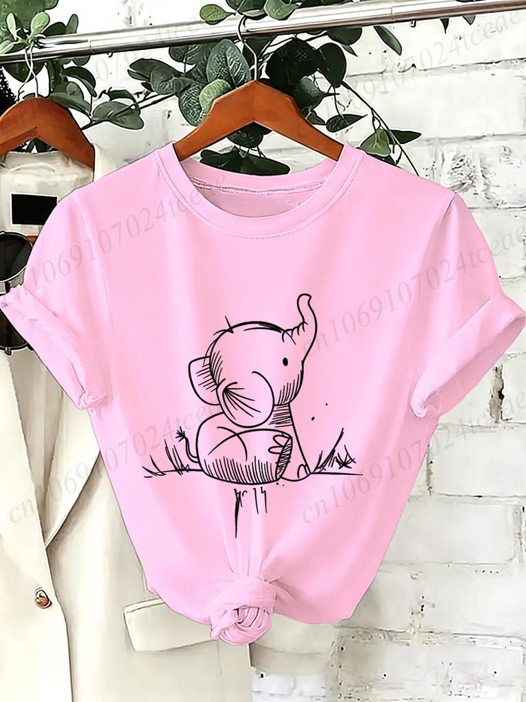Elephant Graphic Women's T-shirt Unisex O Neck Short Sleeve Printed Tee Wild Animal Streetwear Casual Loose Daily Fashion Tops