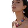 Simple Design Sense Island Style Color Shell Necklace Women'S Vacation Earrings Beach Summer Color Shell Collarbone Chain