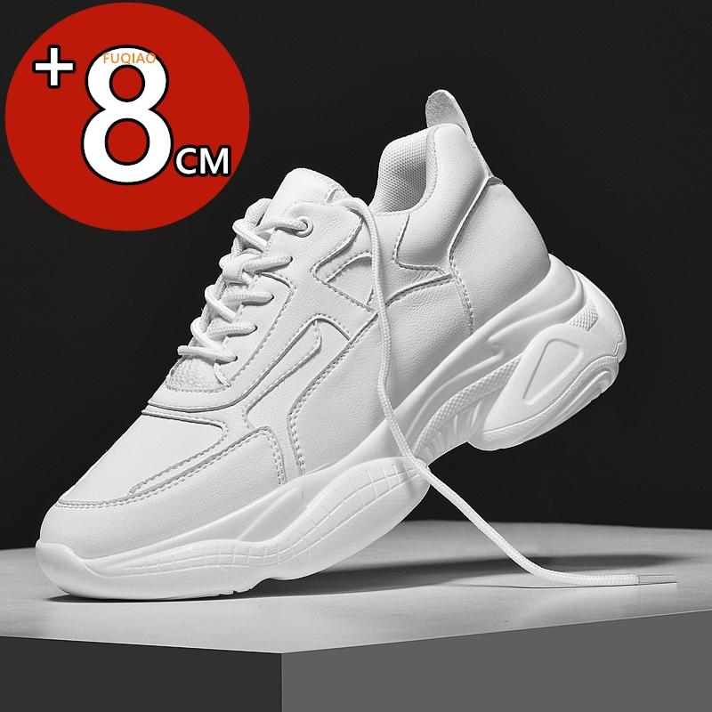 Men Invisible Height Increasing Sneakers Cowhide Thick Sole Comfortable 8CM Elevator Shoes Lift Sports Man Daddy Shoes