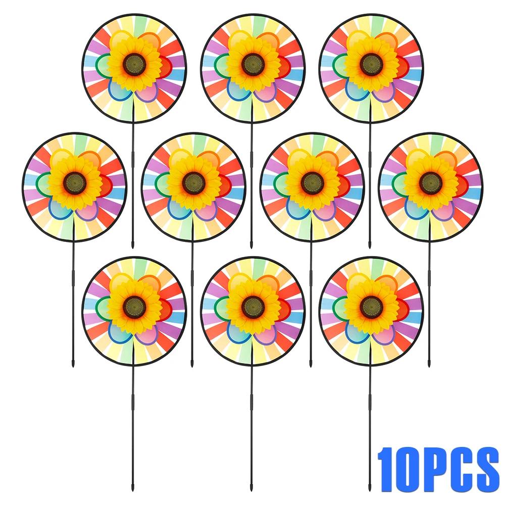 10Pcs Garden Windmill Unique Colorful Lawn Pinwheel Multifunctional Beautiful Outdoor Wind Spinner Stake Garden Yard Lawn Decor