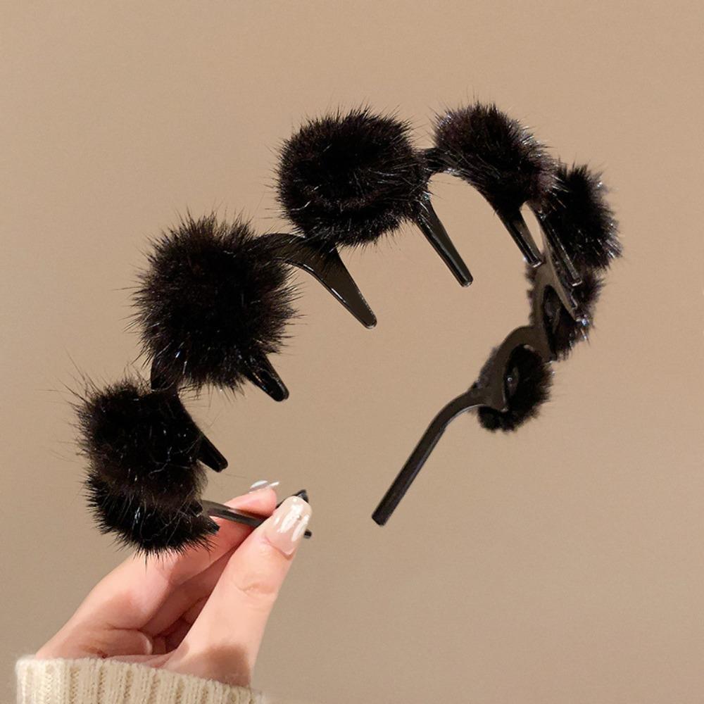 

Нескользящая пластиковая повязка для волос женская ободок для волос умывание лица повязка для волос волнистая с помпоном головной убор макияж чёрный