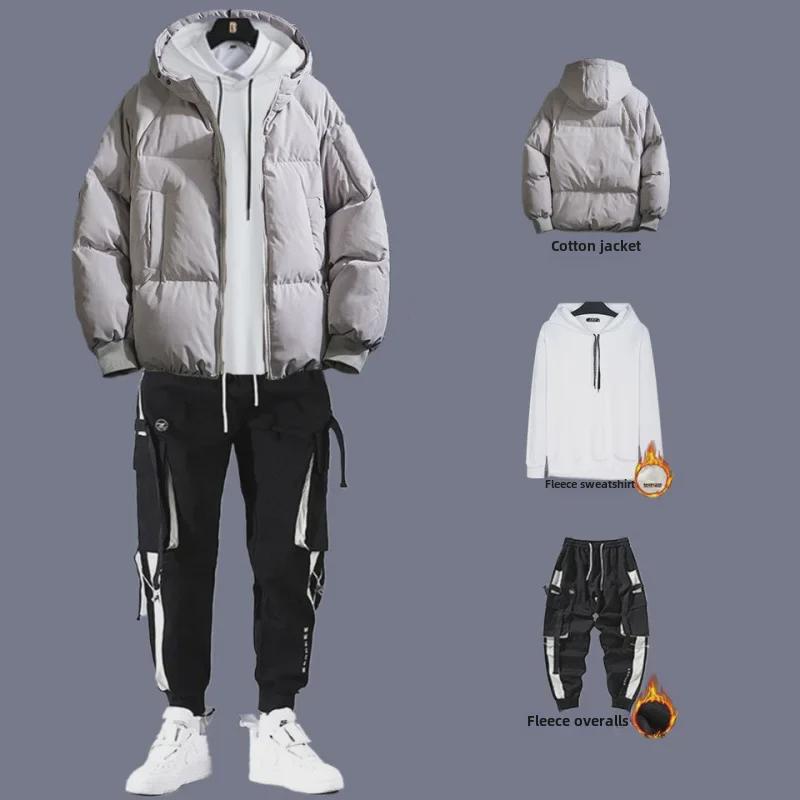 Men's 2020 Autumn/Winter Thick Cotton Three-Piece Suit: Winter Coat with Plus Velvet Sweater