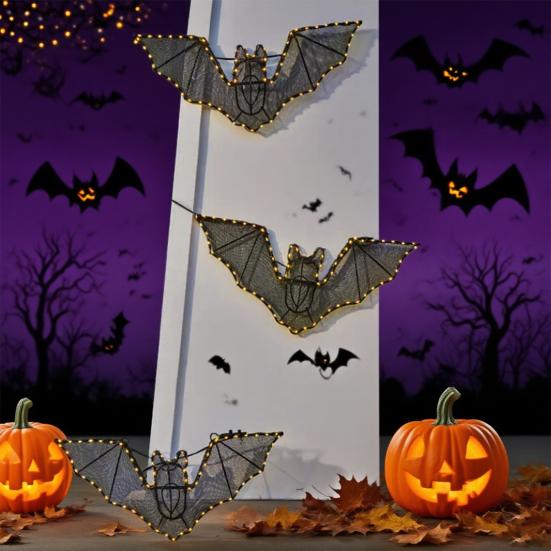 Halloween LED Bat Decoration Spooky Light Up Flying Bat Ornament for Holiday Indoor Outdoor Porch Tree Yard Lawn Decoration