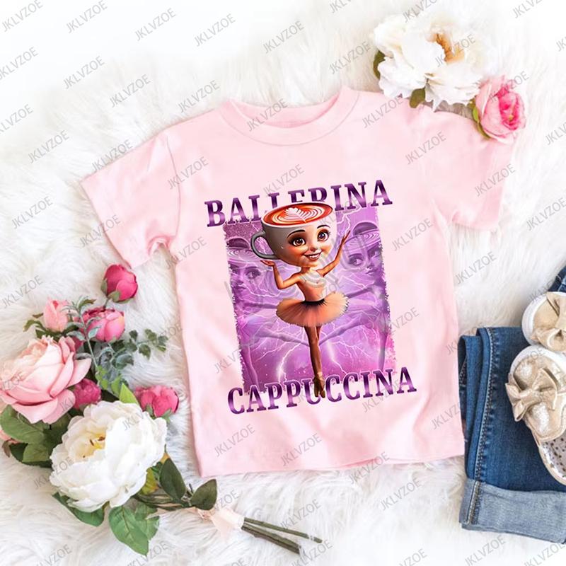 Cappuccina Ballerina Funnu Italian Brainrot Meme Cotton Children Tshirt Summer Sports Tees Boys Girls Clothes Casual Kids Tops