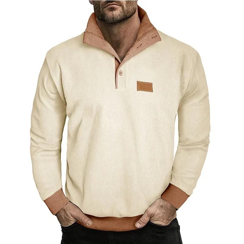 Autumn Winter Men's Casual Hoodie Long Sleeve Corduroy Fleece Stand Collar Loose Warm Sweatshirts Men
