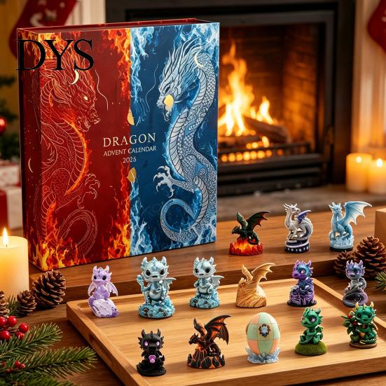 Collectible Toy Advent Calendar Christmas Dragon Calendar, 24 Days 2D Flat Acrylic Ornaments Countdown Decoration for Room Fantasy Hanging Pendants
