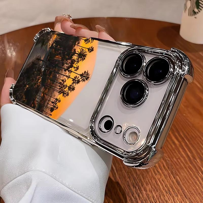 Western Sunset Pattern Shockproof Phone Case For iPhone 11 12 13 14 15 16 17 Pro Max Air Plus Electroplated Transparent Cover