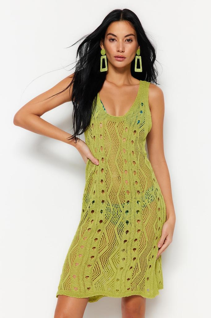 Modisches Damen-Strandkleid mit Trägerärmeln in Schwarz, Mini-Strandkleid aus gewebtem Leinen-Mischgewebe mit Ausschnitt und Fensterausschnitt