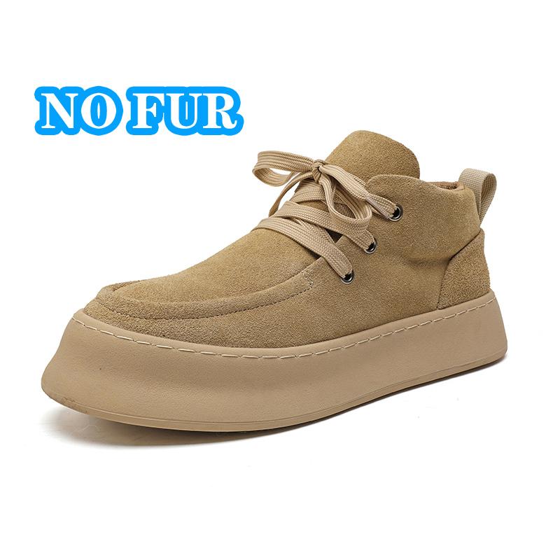 Genuine Leather Men's Casual Boots Fashion Designer Ankle Boots Handmade Sewing Male Walking Shoes Warm Plush Fur Winter Boots