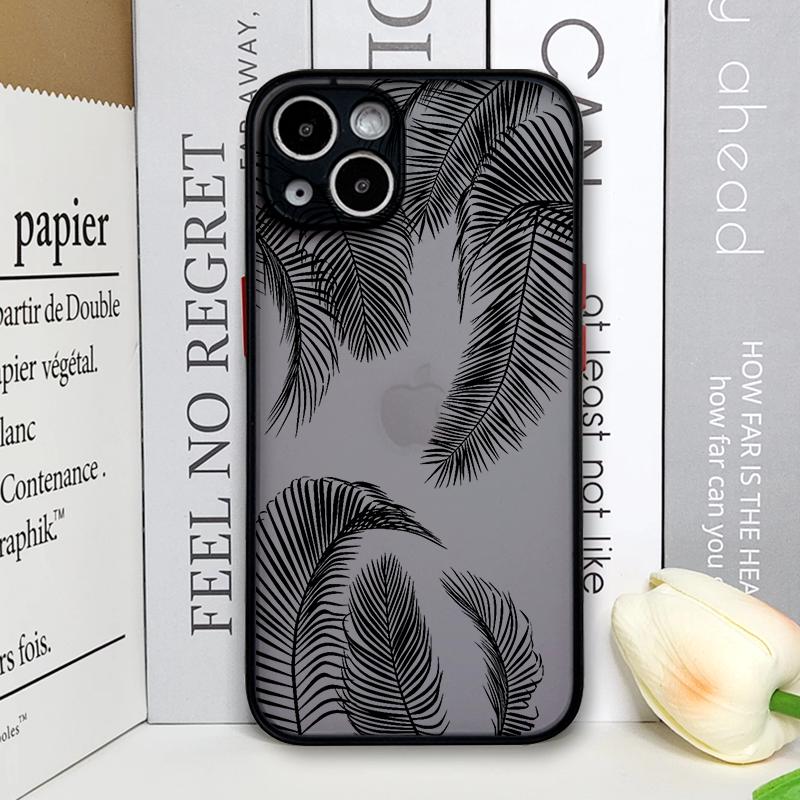 Palm Leaf Tree Black Leaves Phone Case for IPhone 16 15 14 11 Pro Max 13 12 Mini 7 8 14 15 16Plus SE X XS Matte Shockproof Cover