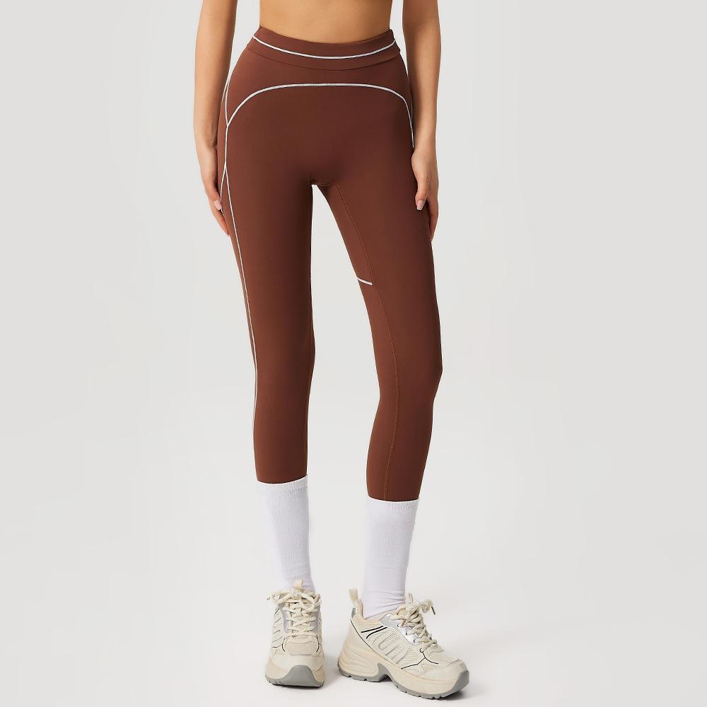 

AL0 High-Waisted Butt-Lifting Color Block Yoga Pants for Women - Slimming European and American Style L коричневый