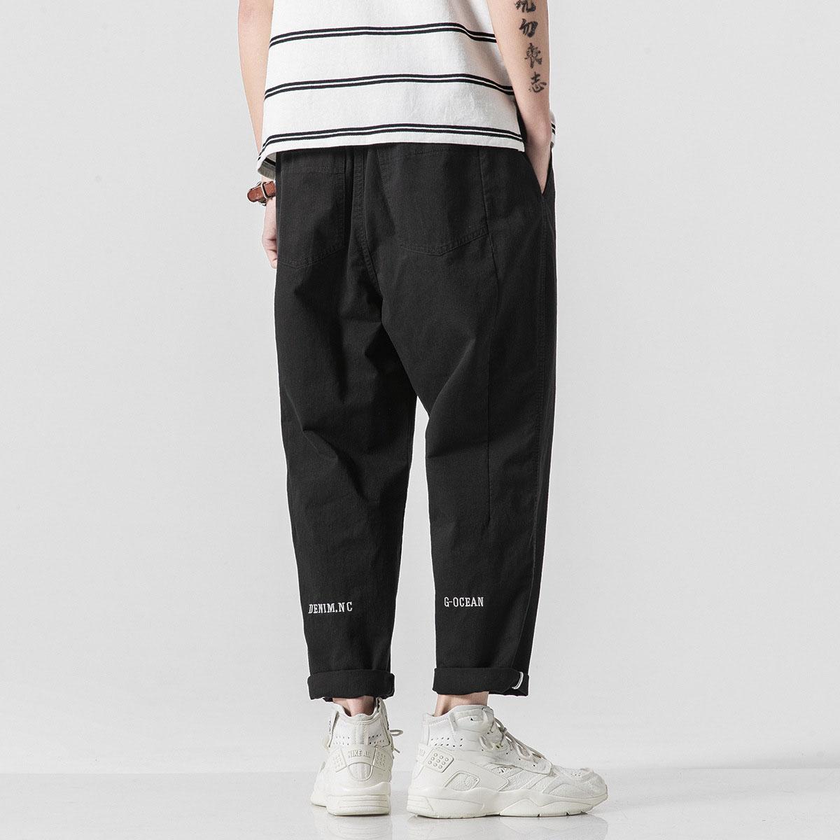 

Мужские хлопковые повседневные шаровары с поясом, мужские прямые мешковатые брюки-карго длиной до щиколотки, широкие спортивные штаны, мужская уличная одежда XS чёрный