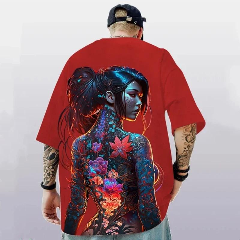 Men's T-Shirt Summer Fashion Anime Character Tee 3D Sexy Beauty Print Street Trend Top Loose Oversized Short Sleeve T Shirt