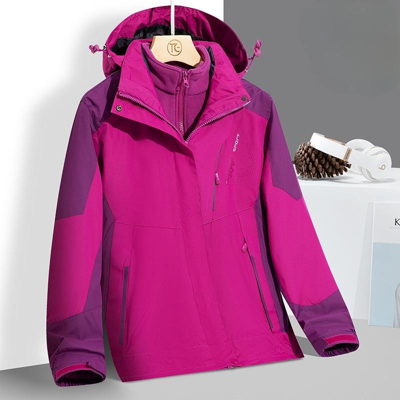 Autumn and Winter Outdoor Large Size Jacket Women's Three-in-one Two-piece Set Thickened Removable Fleece Liner