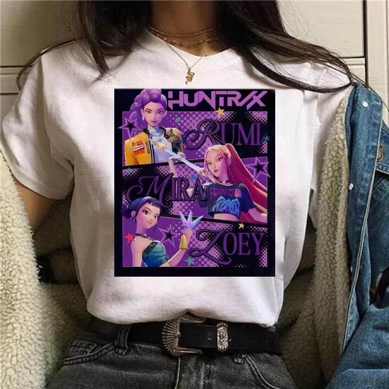 

2025 Женская мультяшная футболка Saja Женская футболка для мальчиков и девочек из 100% чистого хлопка с коротким рукавом Топ Аниме Kpop Охотник на демонов Подарки 4XL