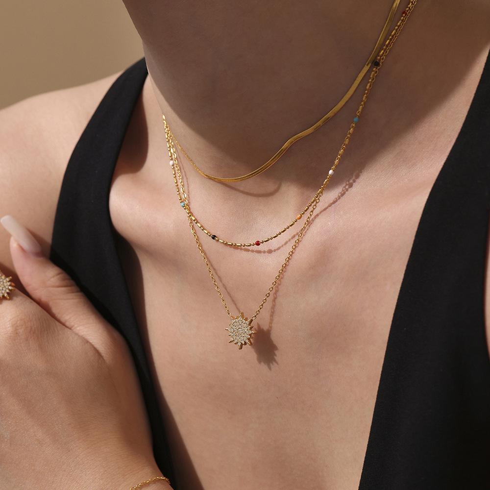 Qiong Yao Super Sparkle 5A Zircon Double Layer Clavicle Chain Bracelet & Ring Set - Minimalist Design