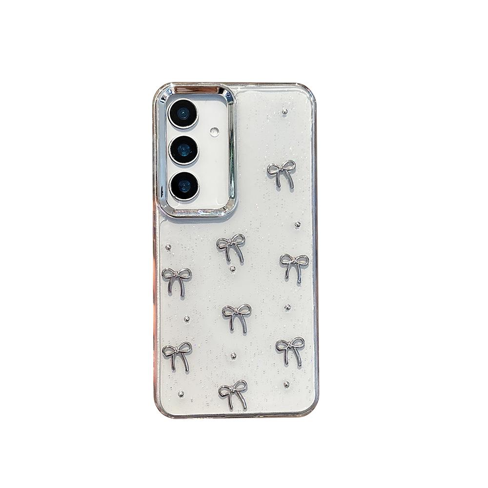 

Cute 3D Silvery Bow Phone Case For Samsung Galaxy A16 A25 A35 A56 A55 A54 A05S Soft Shockproof Transparent Cover Epoxy Shell For Galaxy A34
