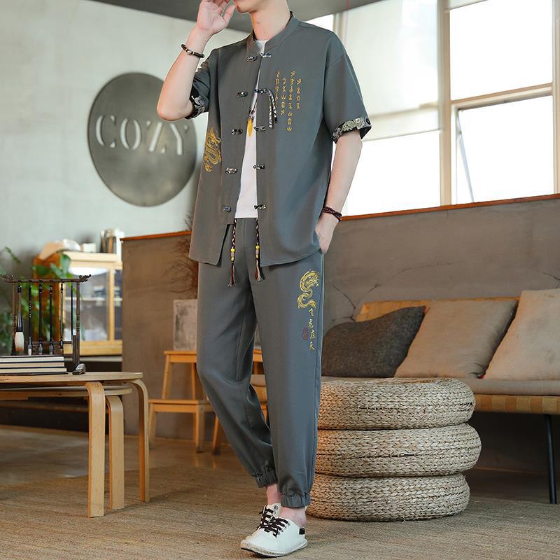 

Suxi Мужской летний китайский вышитый костюм-двойка в стиле ретро 8617 2XL [70-80 kg]