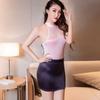 Sexy Women Tight Pencil Cute Skirt Sheer Smooth See Through Gloosy Micro Mini Skirt Oil Shiny Candy Color OL Skirt Erotic Wear F
