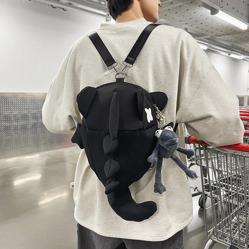 New shark bag men s and women s Hong Kong style neutral locomotive funny backpack чёрный 2190₽