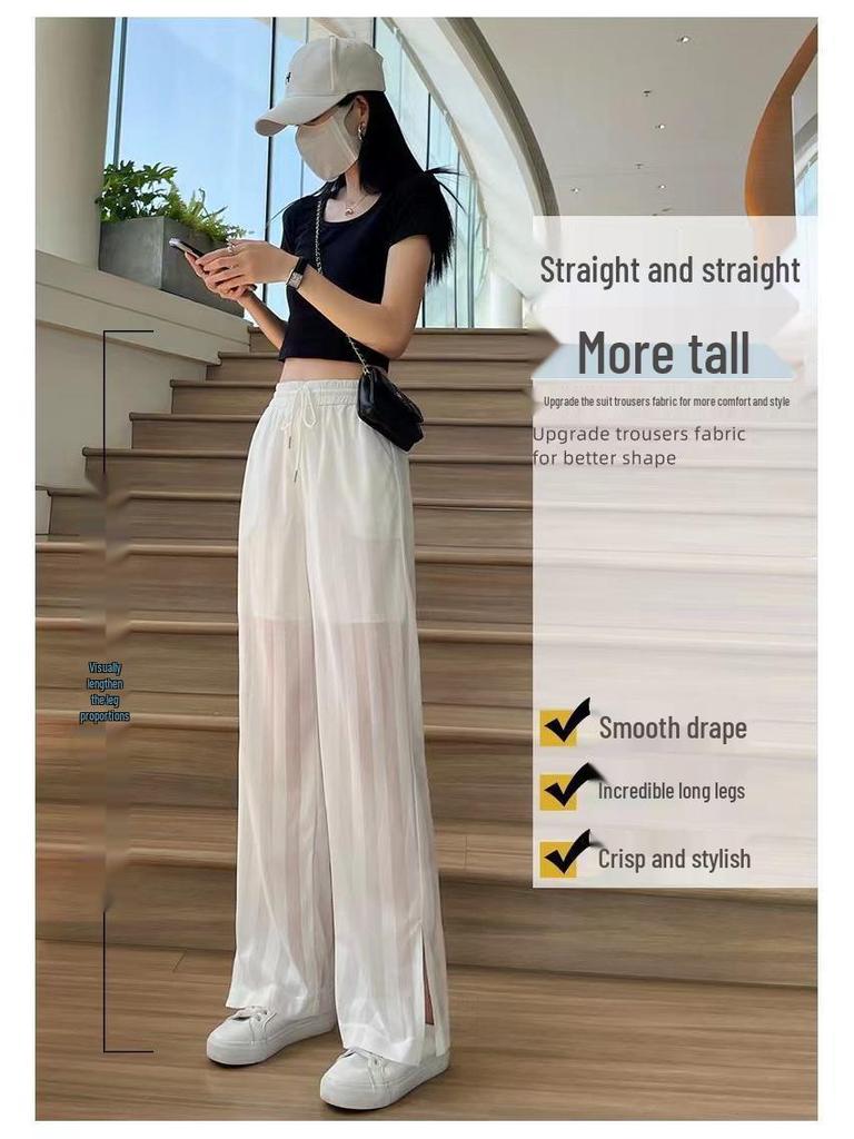 Women's Wide-Leg Mesh Split Pants – Spring/Summer 2026 Style, Sun Protection, Loose Fit, Straight Long Casual Pants