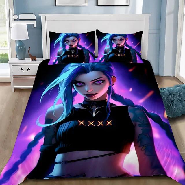 Hot Anime Arcane BeddingSet 3D Print LOL Jinx Adult Boy Girl Bedroom Decoration Duvet Cover Set Single Double Size Bed Linen