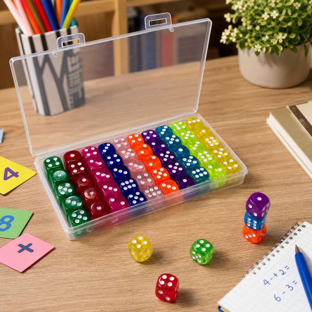 50 Piece Dice Set 14mm Six Sided Colored Dice, 10 Assorted Colors (5 Each), for Tabletop Games, Party Favors and Board Games
