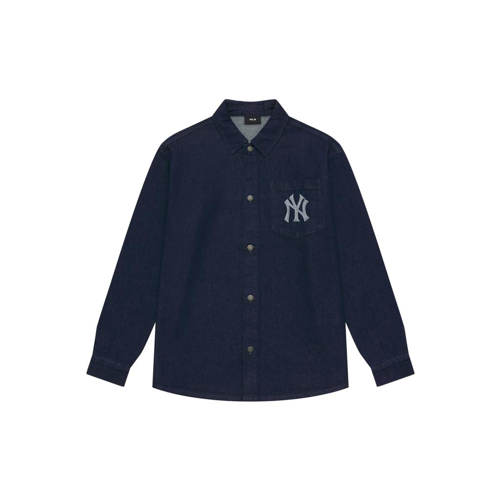 New MLB MONOGRAM Collection New York Yankees 24FW Shirt Unisex Dark Marine Blue 3ADRM0344-50NYD