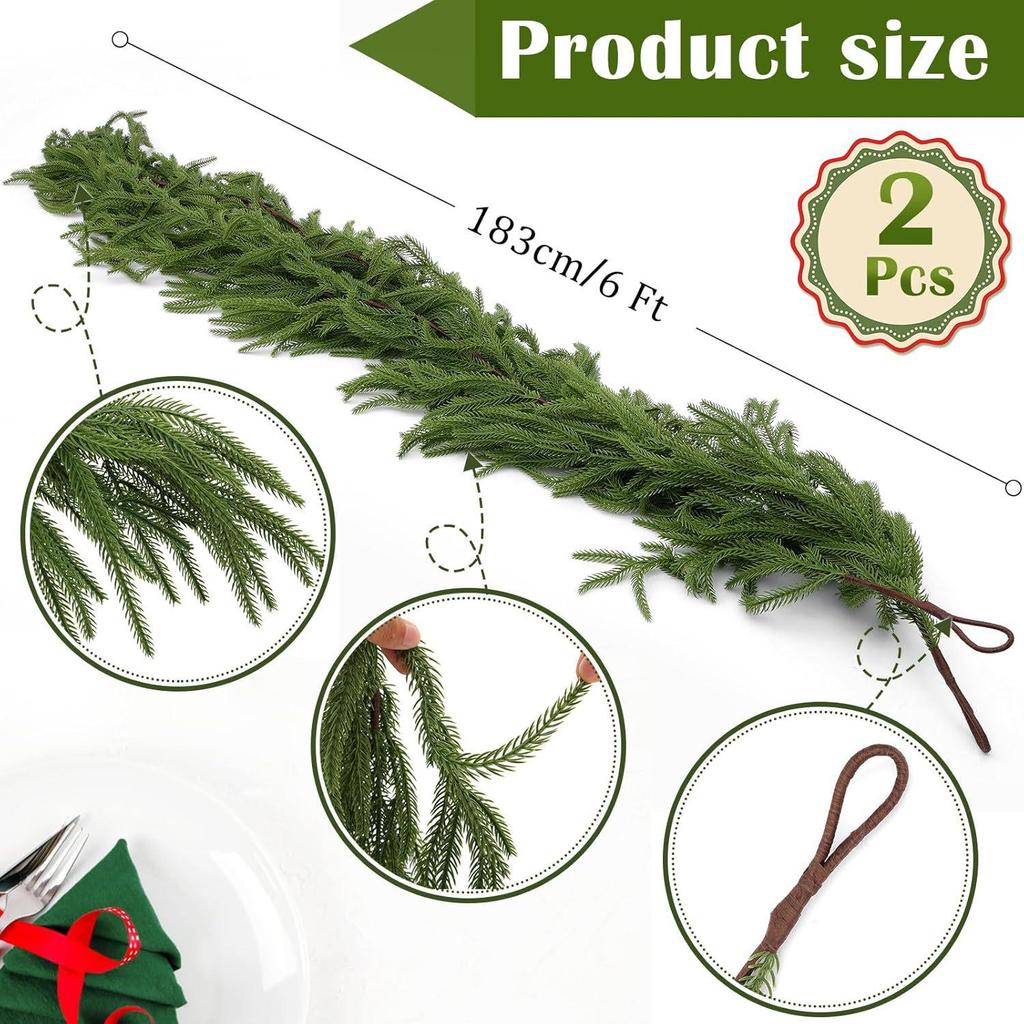 Artificial PE Norfolk Pine Garland with Soft Rubber Pine Needles - Christmas Decoration Wreath Simulation