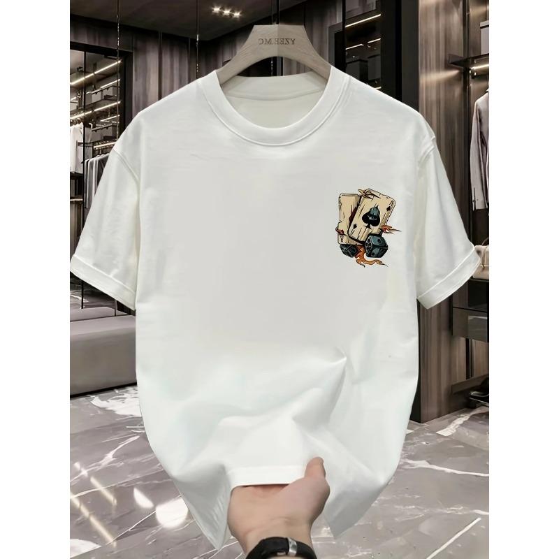 Hot Selling New Men's Poker Dice Print Pattern Round Neck Breathable T-shirt Outdoor Skin Friendly Casual Top