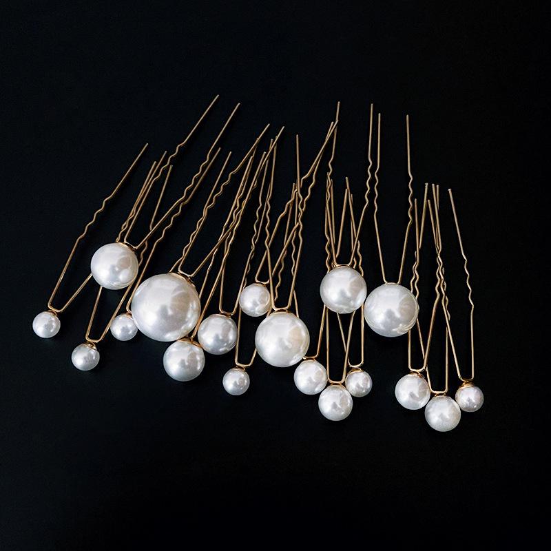 Eighteen-Piece Hairpin Set: Handmade Beaded Imitation Pearl Bridal Hair Accessories