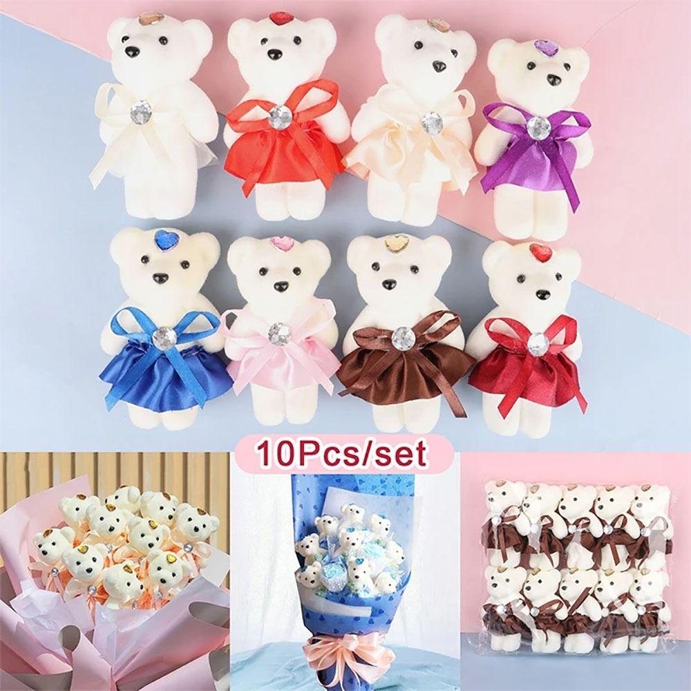 

10Pcs/Set Cute Bear Doll Cartoon Plush Toys New Bear Bouquet Accessories Beige