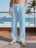 Crazy Muscle Men's Linen Trousers Breathable Straight Loose Drawstring Strap Pants Multi-Color Optional Jogging Pants