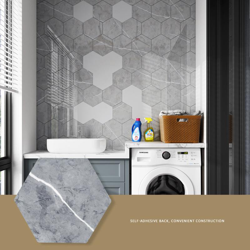 20Pcs Hexagonal Self-Adhesive Wall Sticker Water-Repellent Sticker Tv Background Wall Decor Wood Grain Ceramic Tile Wall Cover