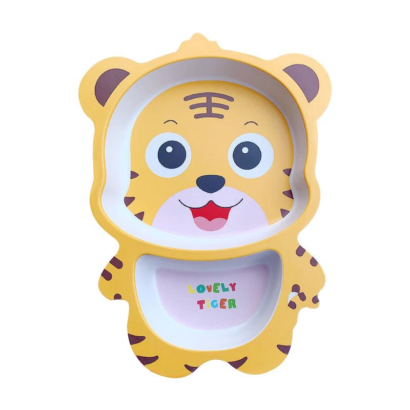 Cartoon cute bamboo fiber children's tableware set animal household baby auxiliary food bowls divided plate eco friendly dishset