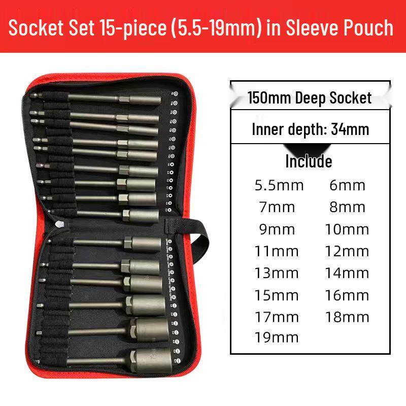 Deep Socket Extension Set for Electric Hex and Pneumatic Drills
