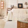 Solid Color Embroidered Sofa Towel with Lace Edge Ruffle Hem, Linen-Like Fabric Home Decor Universal Sofa Cover for Living Room