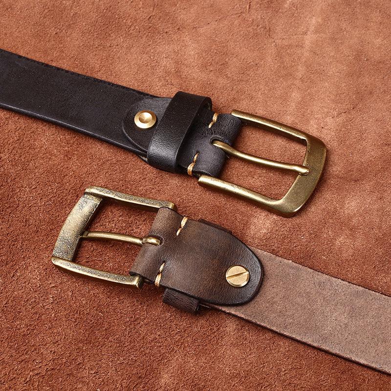 Belt Men's Washed-out Vintage Distressed Frosted Genuine Cattlehide Leather Surface Retro Simple All-Match Casual Jeans Belt
