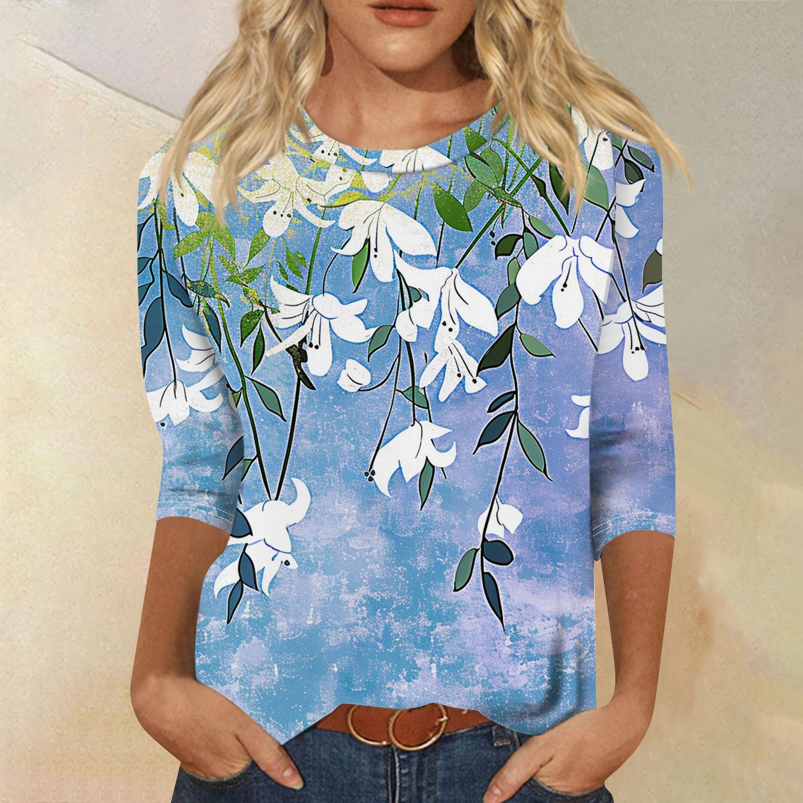 

Женская модная повседневная футболка с круглым вырезом и рукавом три четверти с принтом, топ XL