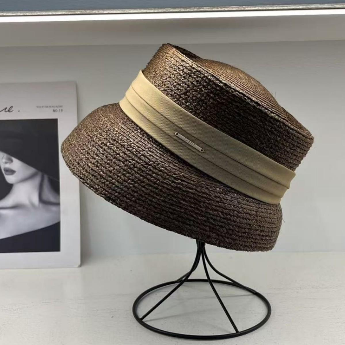 

Lafite Lampshade Hat Women s Summer Sunscreen Straw Hat Folding Cloth Letter Top Hat Sunscreen Shade Basin Hat M（55-58cm） темно-коричневого