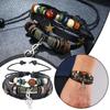 Trendiges Verstellbares Armband Handgeflochtenes Braunes Leder Knopf Metall Holz Für Unisex Armreif Sta A1T6