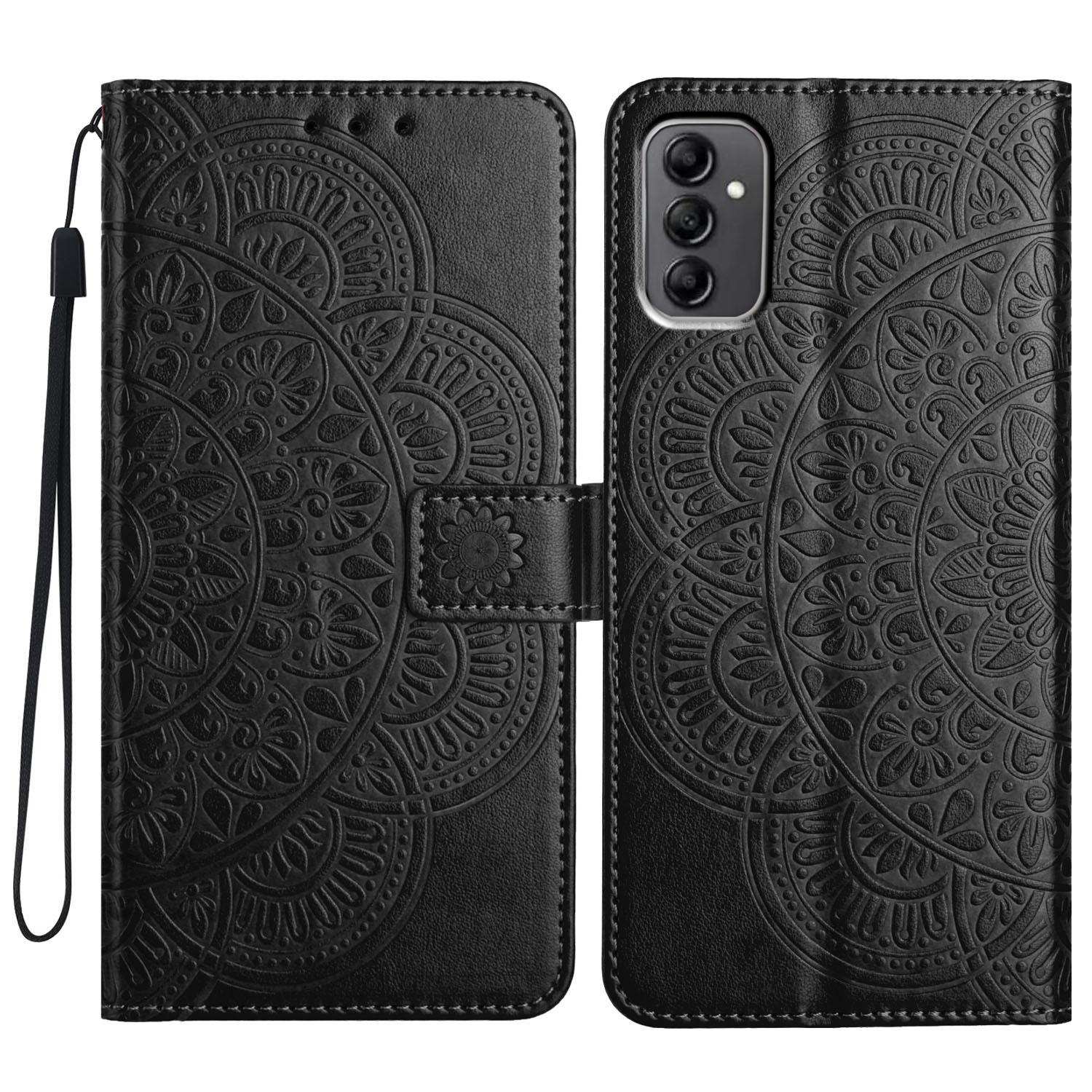 

For Samsung Galaxy A14 5G/A14 4G Magnetic Phone Case Flower Imprinted Stand Cover Black