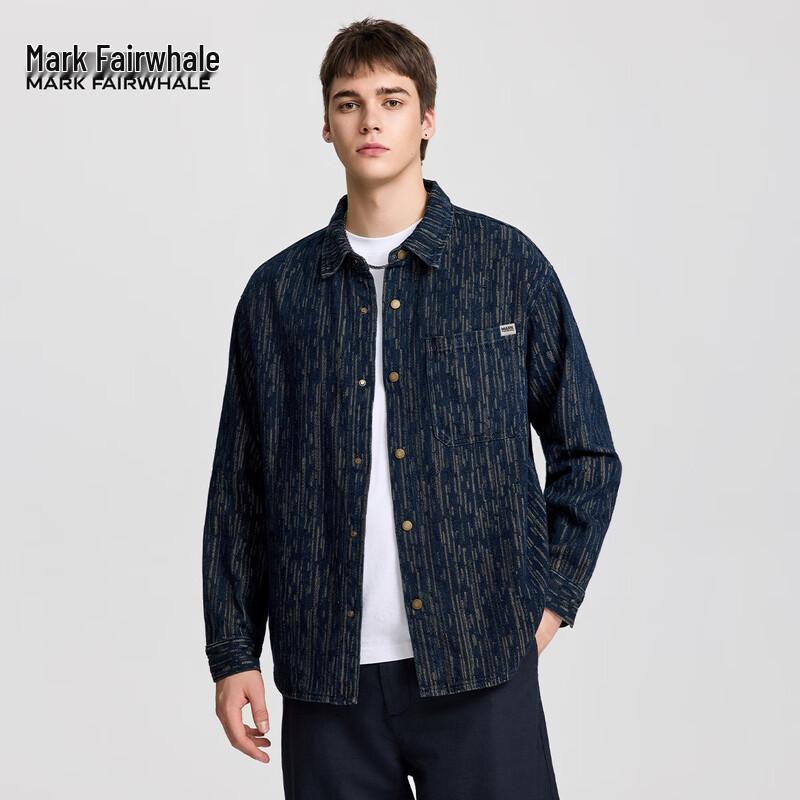 Mark Fairwhale Men's American Retro Striped Jacquard Washed Denim Jacket