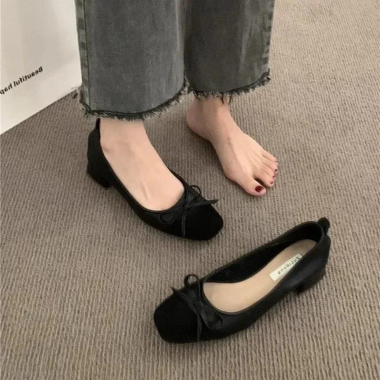Design Shoes Classic Women Elegant Gentle Bowknot Shoes Fashion Korean Square Toe Pumps Autumn Loafer Casual Shoes Zaptos Mujer